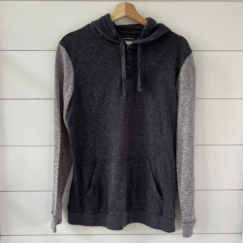 Marl Gray Color Block Hoodie with Front Pocket Mens Medium